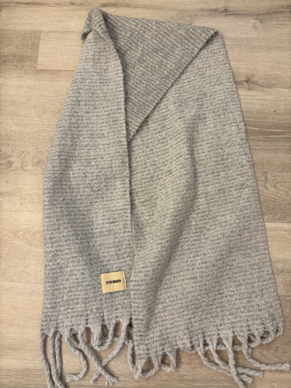 Steve Madden Light Gray Knit Fringe Scarf